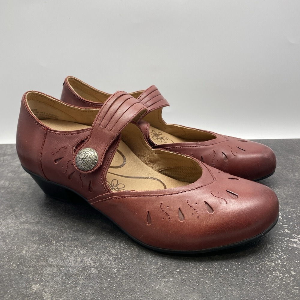 Aetrex Dark Red Leather Women's US 10 Mary Jane Wedge‎ Shoes Adjustable EE759W
